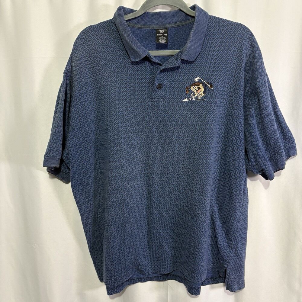 Vtg 90s Tasmanian Devil Playing Golf Polo Shirt Warner Bros Looney Tunes Taz XL